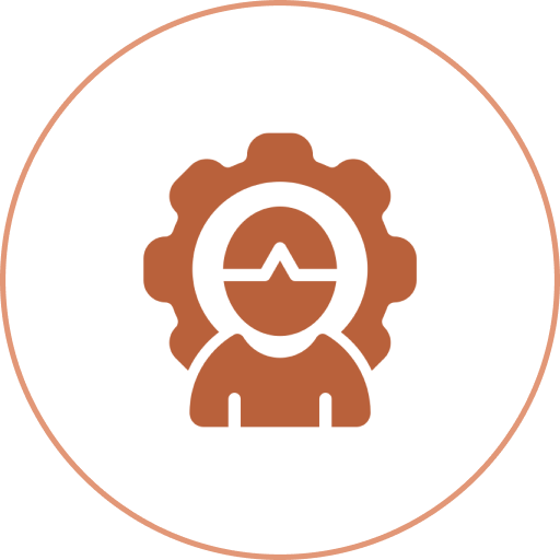 Person icon inside gear, orange color scheme.