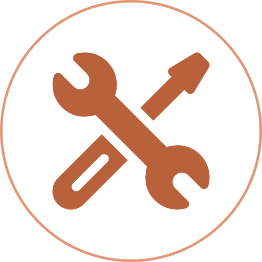 Wrench and screwdriver crossed in circle.