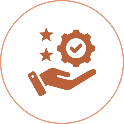 Hand with stars and gear icon.